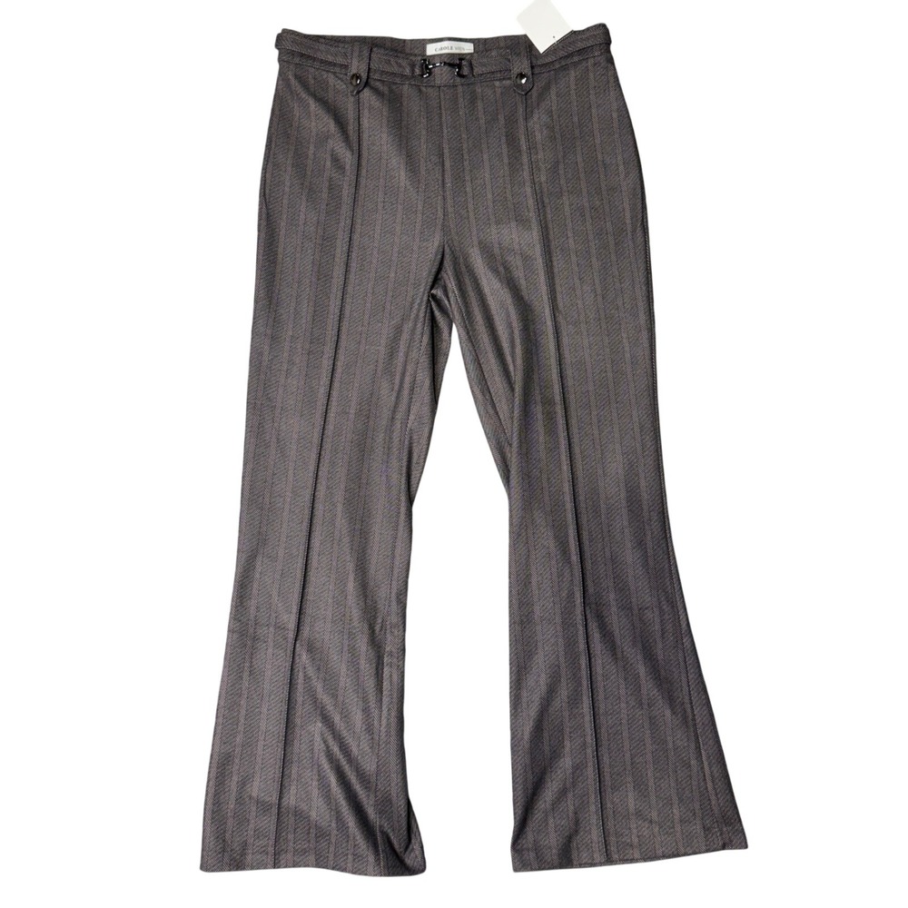 Carole Wren Brown Herringbone Striped‎ Pull On Dress Pants Large NWT